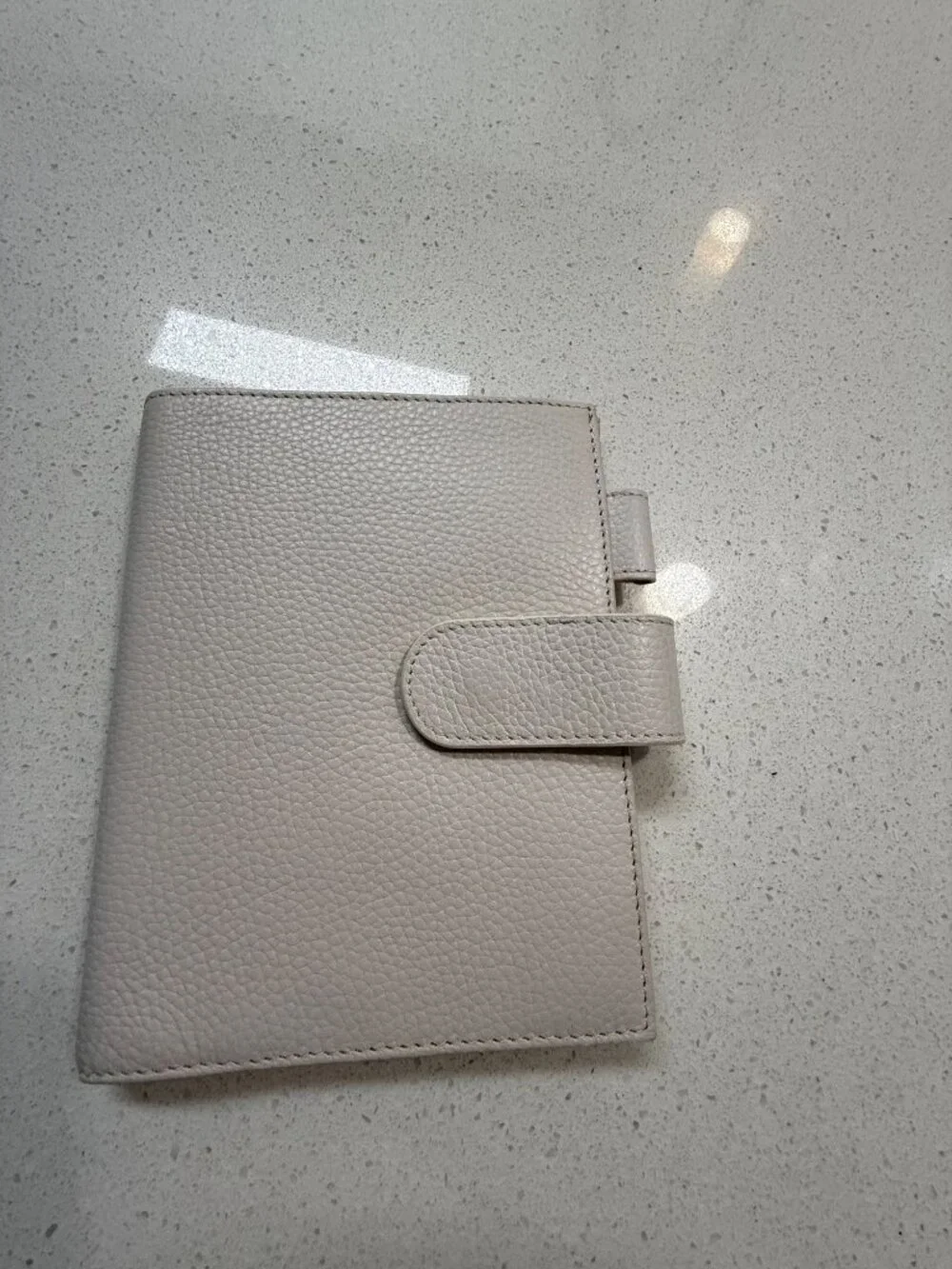 Moterm A6 Pebbled Leather Planner Cover With Snap Closure & Pen Loop - cream